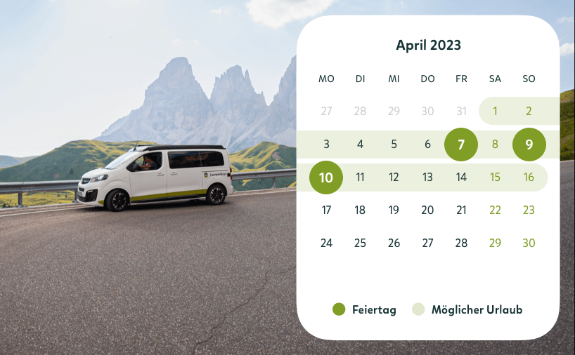 Kalenderansicht mit Brückentagen von April 2023